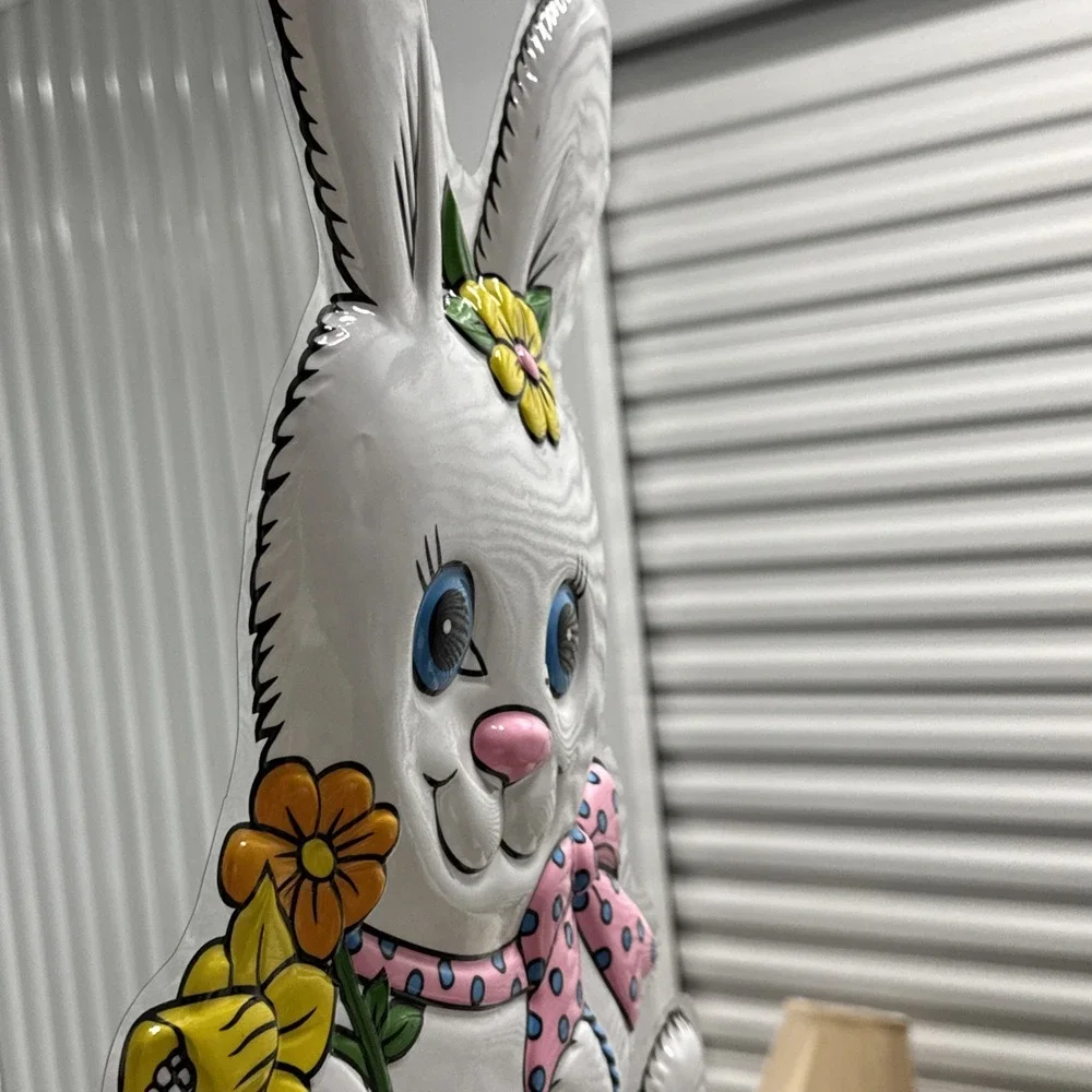 Vintage AMGLO USA 3D Easter Bunny Rabbit‎ THIN PLASTIC Die Cut WINDOW DECOR Pics